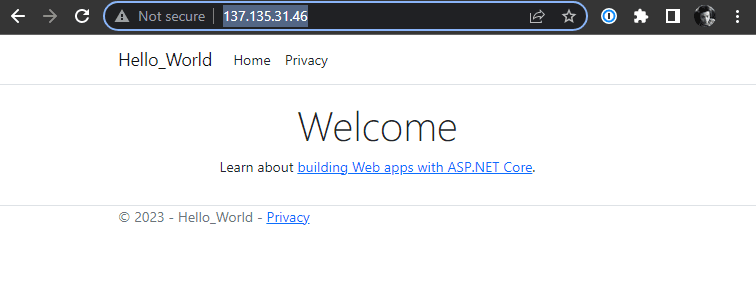 Hello World application running on AKS