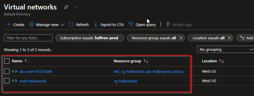 Azure virtual network configuration