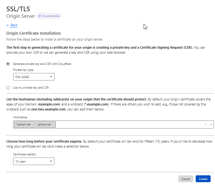 Cloudflare origin certificate creation