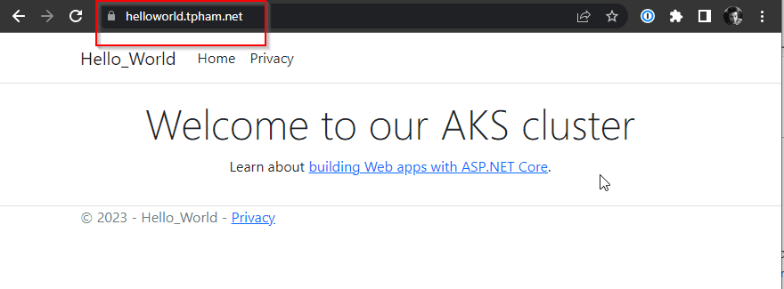 Hello World application through the custom domain